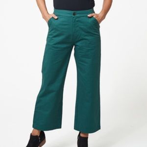 Pact Organic Woven Wide Leg Pants - Mallard Green